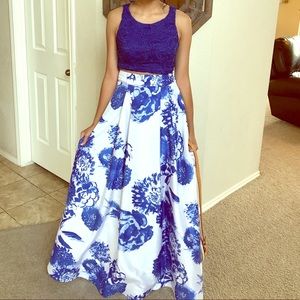 Sequin Hearts Royal Blue & White 2 pc. Formal Gown